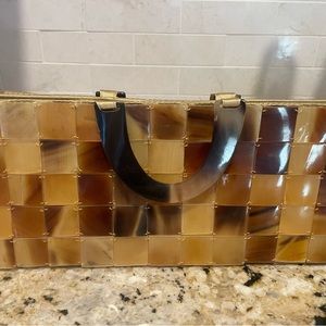 Evening bag with tortoise shell handles. Never used. 13x6x2.5